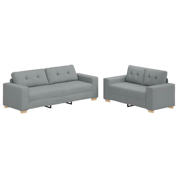 2-teiliges Sofa-Set mit Kissen, hellgrauer Stoff