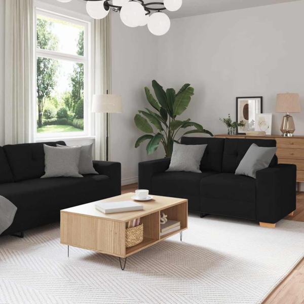 ARDEBO.de - 2-teiliges Sofa-Set mit Kissen, schwarzer Stoff