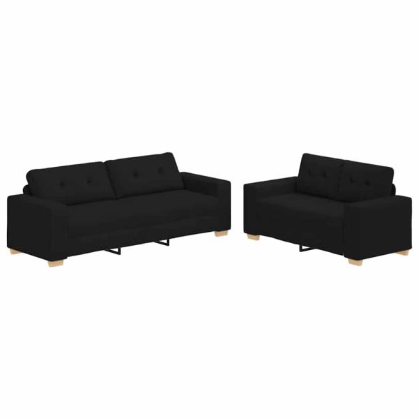 2-teiliges Sofa-Set mit Kissen, schwarzer Stoff