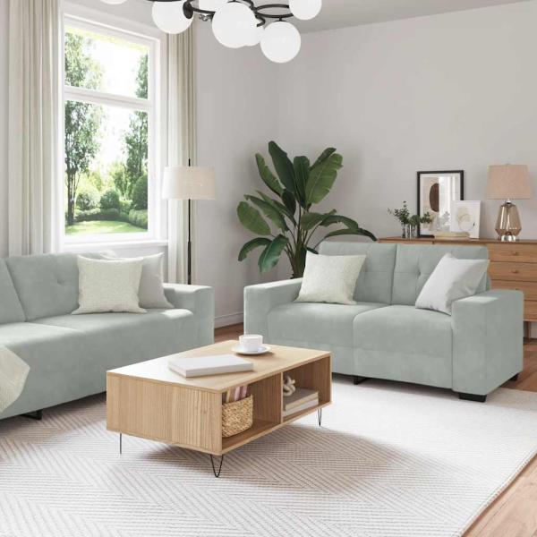 ARDEBO.de - 2-teiliges Sofa-Set mit Kissen, hellgrauer Samt