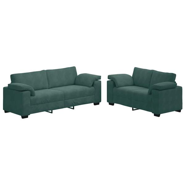 2-teiliges Sofa-Set mit Kissen, dunkelgrüner Samt