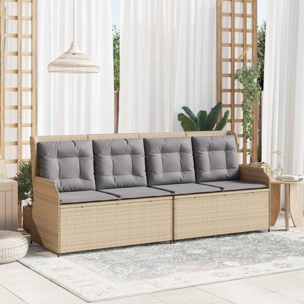 ARDEBO.de - Gartenbank mit Kissen Beige Poly Rattan