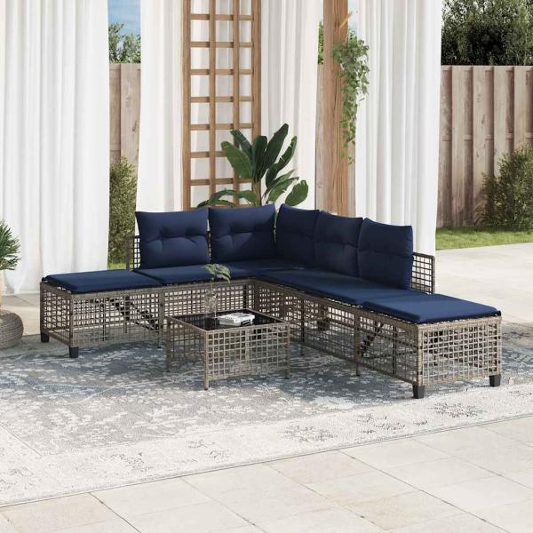 3-teiliges Ecksofa-Set für den Garten mit Kissen, grau, Polyrattan