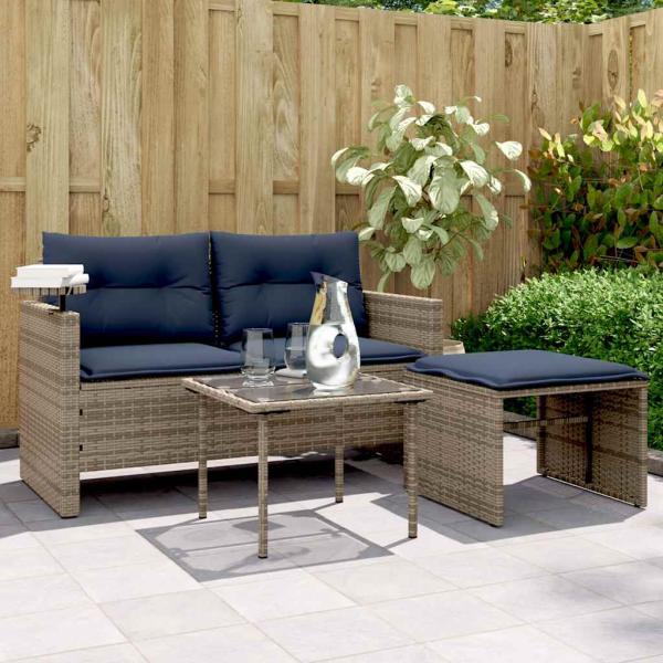 ARDEBO.de - 3-teiliges Gartensofa-Set mit Kissen, grau, Polyrattan