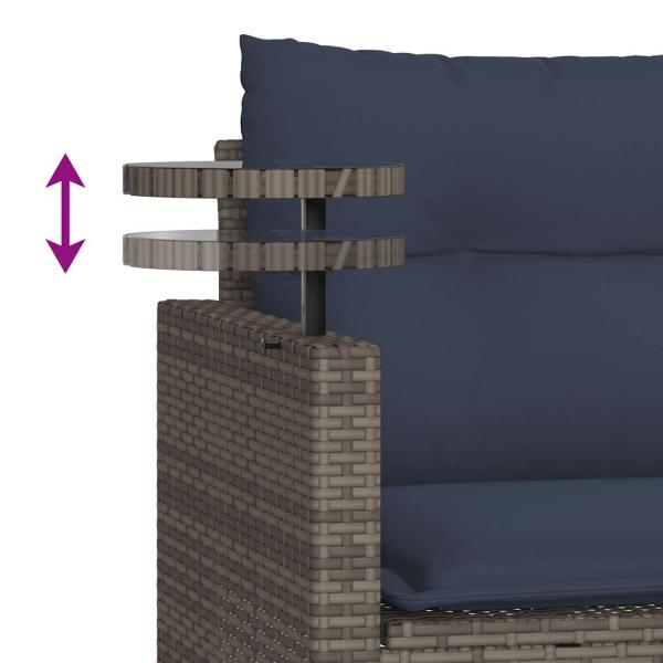 3-teiliges Gartensofa-Set mit Kissen, grau, Polyrattan