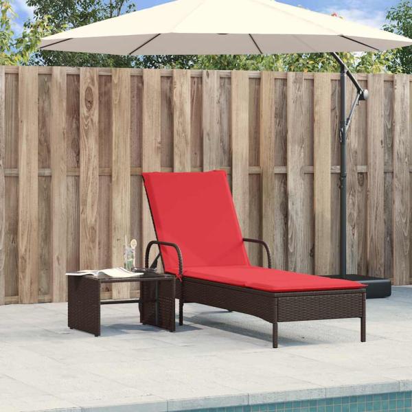 Sonnenliege mit Rollen und Kissen Braun Poly Rattan