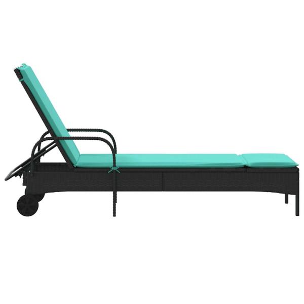 Sonnenliege mit Rollen und Kissen Schwarz Poly Rattan