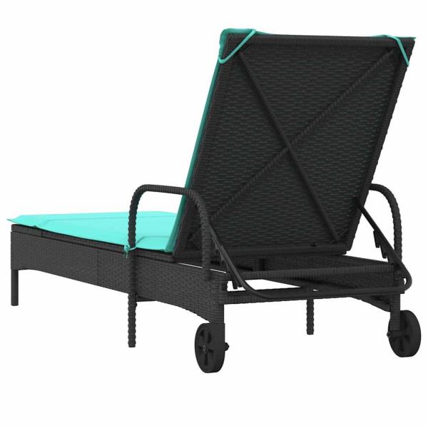 Sonnenliege mit Rollen und Kissen Schwarz Poly Rattan