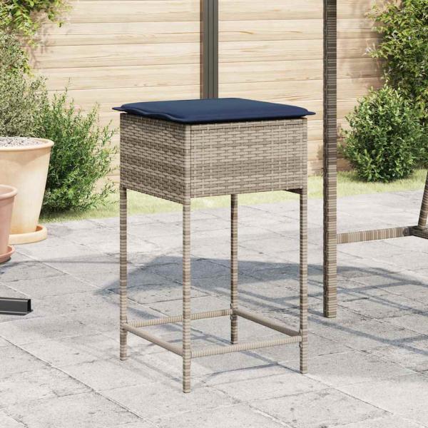 ARDEBO.de - Garten-Barhocker mit Kissen 2 Stk. Grau Poly Rattan