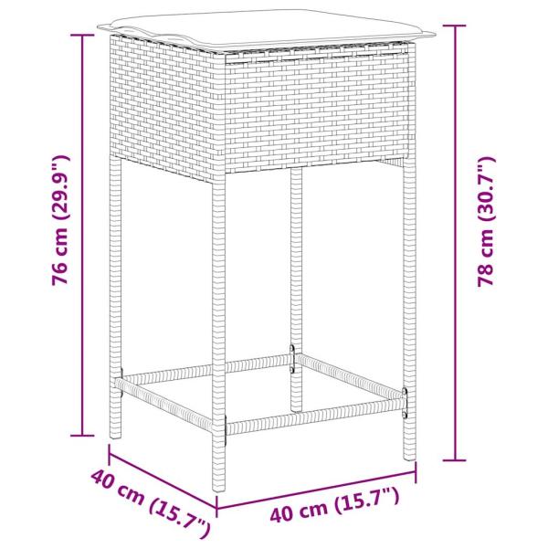 Garten-Barhocker mit Kissen 2 Stk. Grau Poly Rattan
