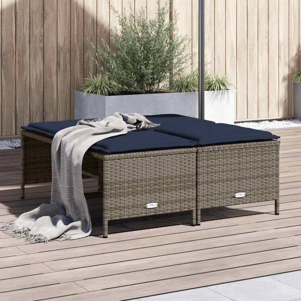 ARDEBO.de - Gartenhocker mit Kissen 4 Stk. Grau Poly Rattan