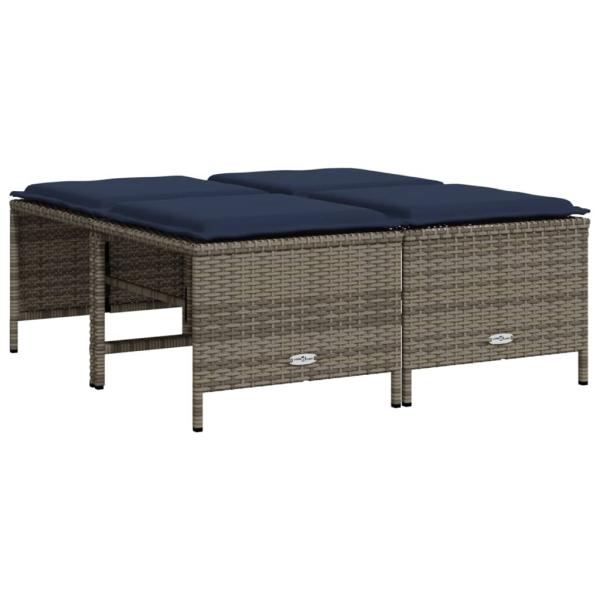 Gartenhocker mit Kissen 4 Stk. Grau Poly Rattan