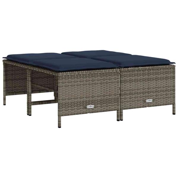 Gartenhocker mit Kissen 4 Stk. Grau Poly Rattan