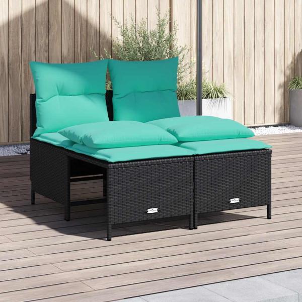 ARDEBO.de - 4-teiliges Gartensofa-Set mit Kissen, schwarzes Polyrattan