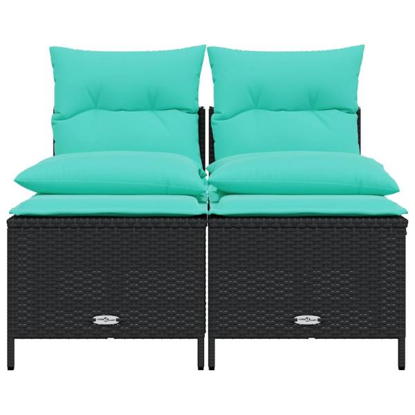 4-teiliges Gartensofa-Set mit Kissen, schwarzes Polyrattan