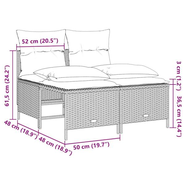 4-teiliges Gartensofa-Set mit Kissen, schwarzes Polyrattan