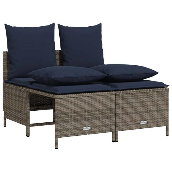 4-teiliges Gartensofa-Set mit Kissen, grau, Polyrattan