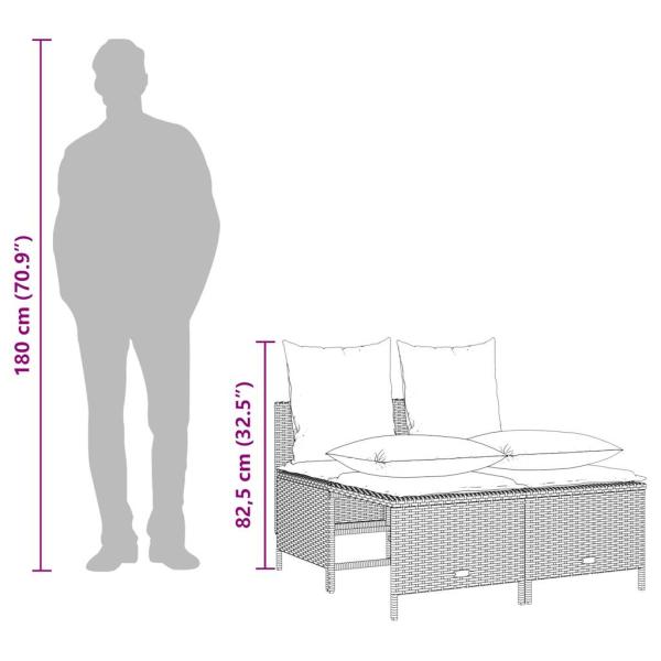 4-teiliges Gartensofa-Set mit Kissen, schwarzes Polyrattan