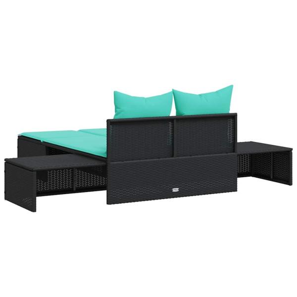 Doppelte Sonnenliege mit Kissen Schwarz Poly Rattan