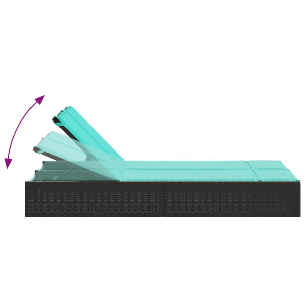 Doppelte Sonnenliege mit Kissen Schwarz Poly Rattan