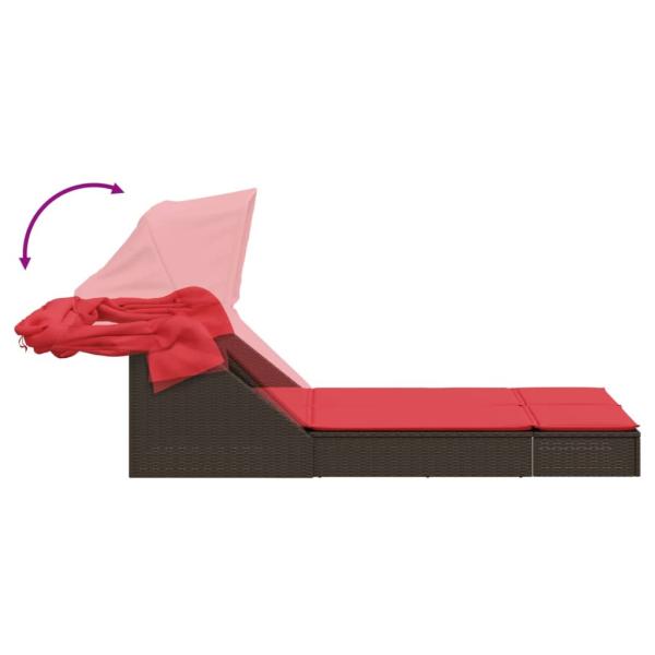 Doppelte Sonnenliege mit Baldachin und Kissen, braun, Polyrattan
