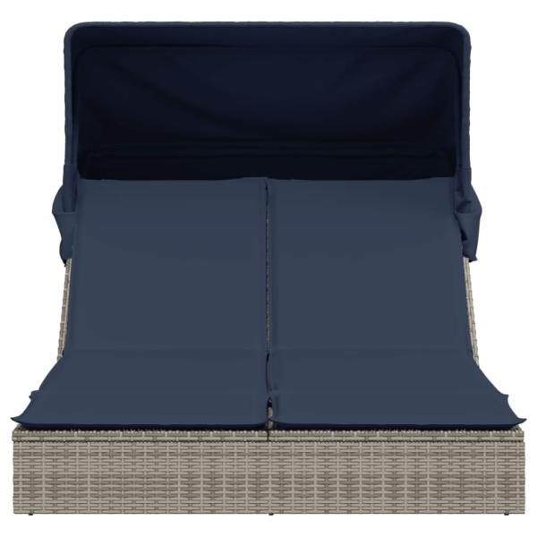 Doppelte Sonnenliege mit Baldachin und Kissen, grau, Polyrattan