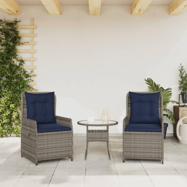 Liegende Gartenstühle 2 Stk. Grau Poly Rattan