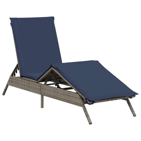 Sonnenliege mit Kissen Grau Poly Rattan