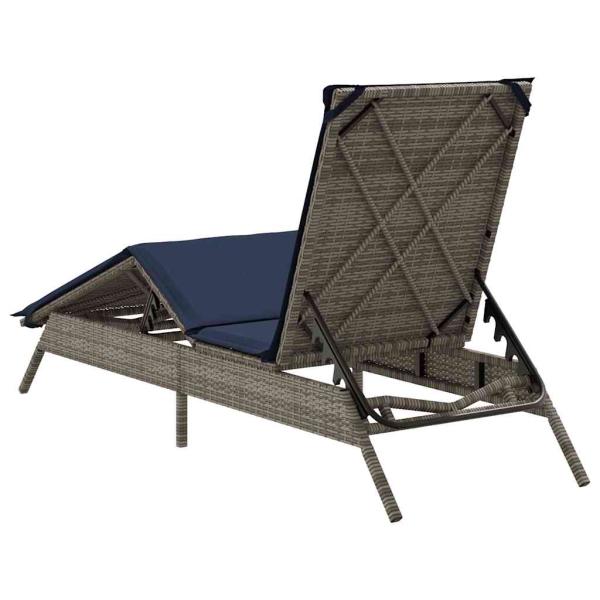 Sonnenliege mit Kissen Grau Poly Rattan