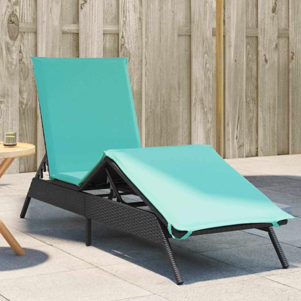 ARDEBO.de - Sonnenliege mit Kissen Schwarz Poly Rattan