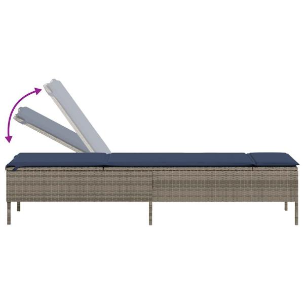 Sonnenliege mit Kissen Grau Poly Rattan