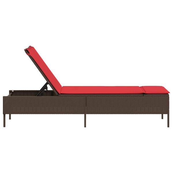 Sonnenliege mit Kissen Braun Poly Rattan