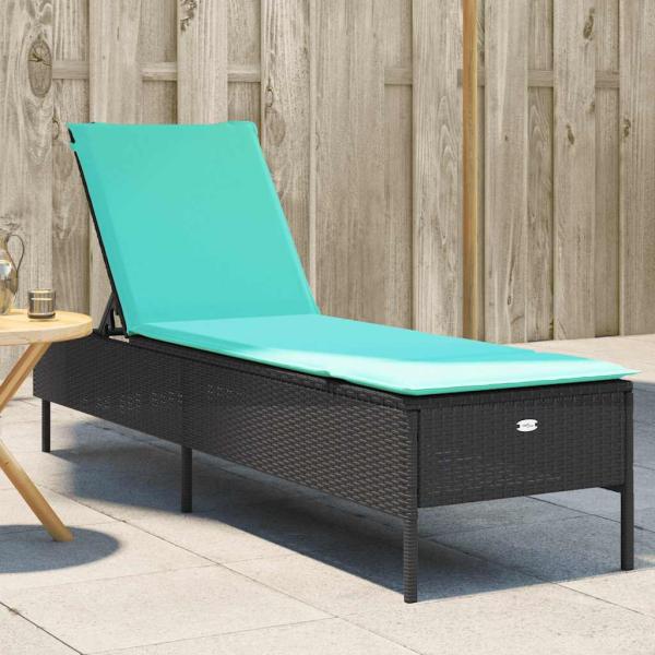 ARDEBO.de - Sonnenliege mit Kissen Schwarz Poly Rattan