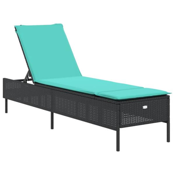 Sonnenliege mit Kissen Schwarz Poly Rattan