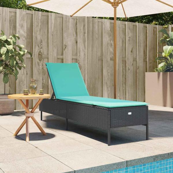 Sonnenliege mit Kissen Schwarz Poly Rattan
