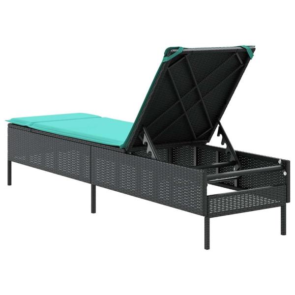 Sonnenliege mit Kissen Schwarz Poly Rattan