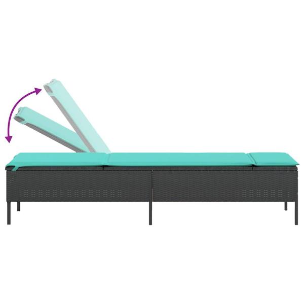 Sonnenliege mit Kissen Schwarz Poly Rattan
