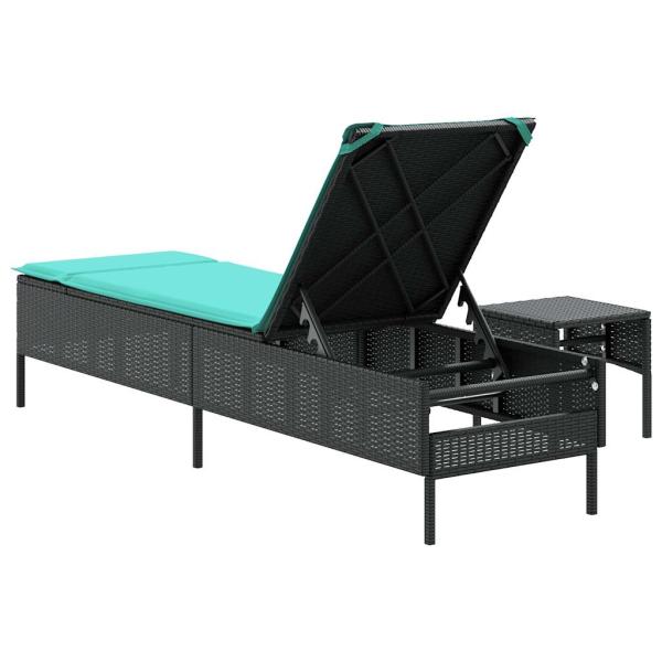 Sonnenliege mit Tisch und Kissen Schwarz Poly Rattan