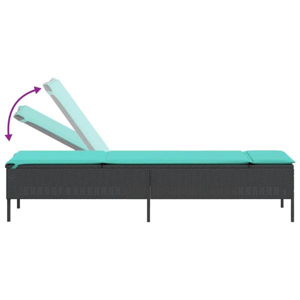 Sonnenliege mit Tisch und Kissen Schwarz Poly Rattan