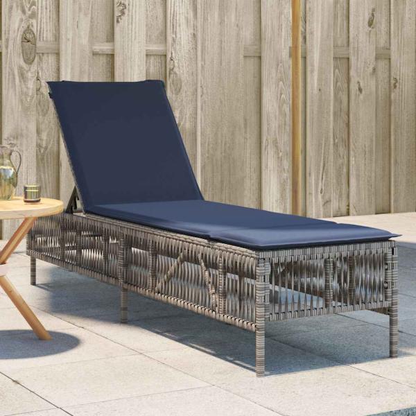 ARDEBO.de - Sonnenliege mit Kissen Grau Poly Rattan
