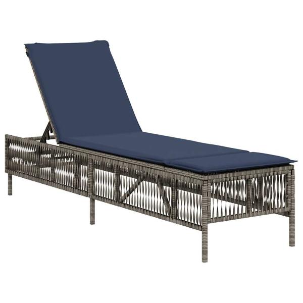 Sonnenliege mit Kissen Grau Poly Rattan