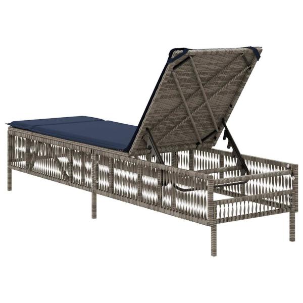 Sonnenliege mit Kissen Grau Poly Rattan