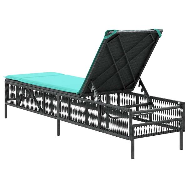 Sonnenliege mit Kissen Schwarz Poly Rattan