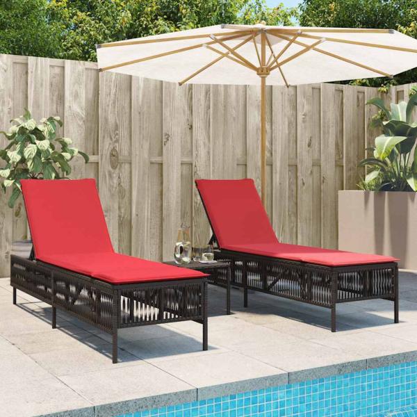 ARDEBO.de - Sonnenliegen 2 Stk. mit Tisch Braun Poly Rattan