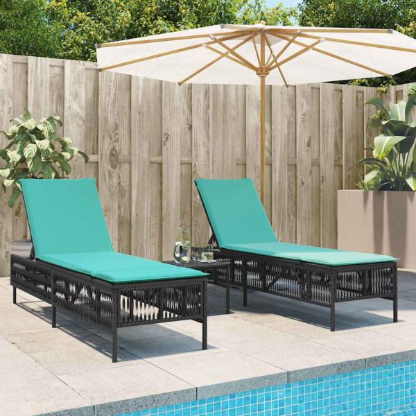 ARDEBO.de - Sonnenliegen 2 Stk. mit Tisch Schwarz Poly Rattan