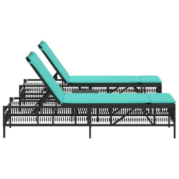 Sonnenliegen 2 Stk. mit Tisch Schwarz Poly Rattan