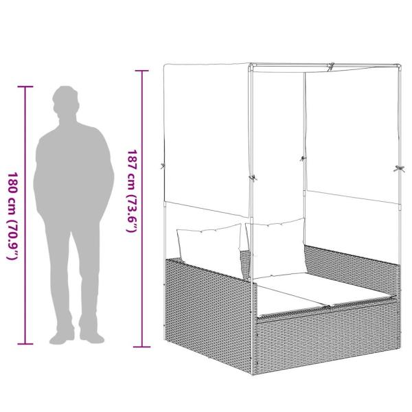 Doppelte Sonnenliege mit Dach und Vorhängen Braun Poly Rattan