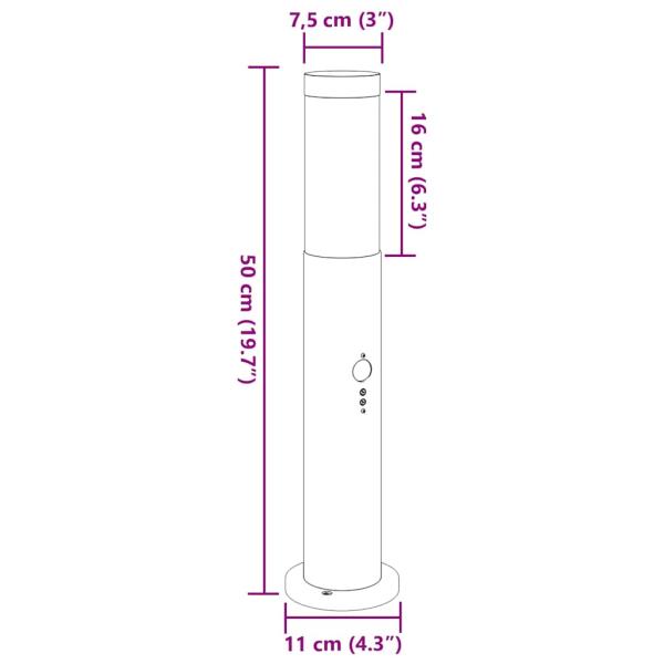 ARDEBO.de - Pollerleuchte mit Sensor 50 cm Edelstahl IP44