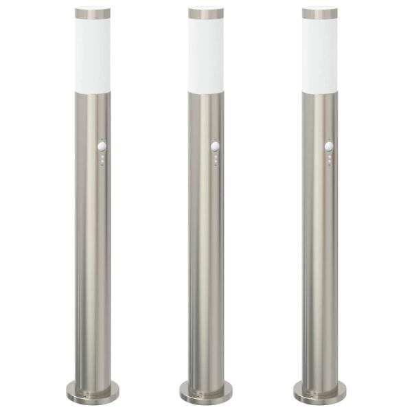 Pollerleuchten mit Sensor 3er 80 cm Edelstahl IP44