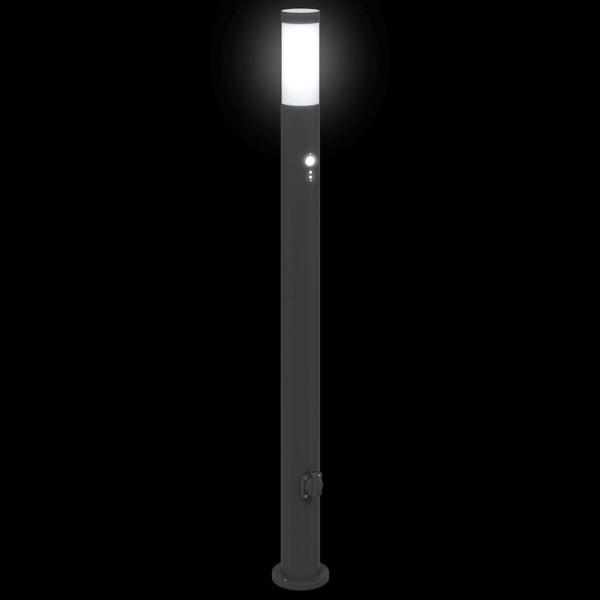 Pollerleuchte mit Sensor und Steckdose 110 cm Edelstahl IP44